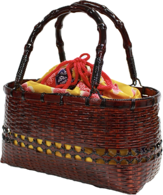 Basket Bag with Detachable Floral Drawstring Pouch