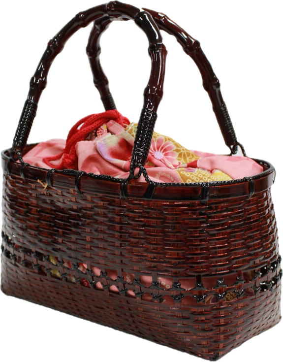 Basket Bag with Detachable Floral Drawstring Pouch