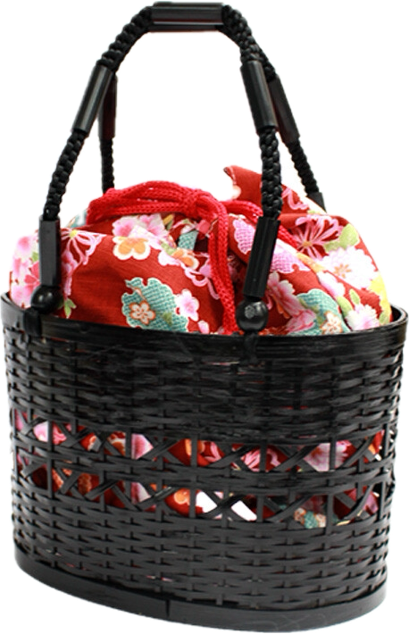 Basket Bag with Detachable Floral Drawstring Pouch