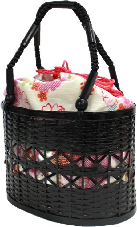 Basket Bag with Detachable Floral Drawstring Pouch
