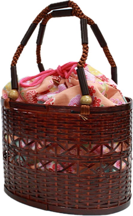 Basket Bag with Detachable Floral Drawstring Pouch