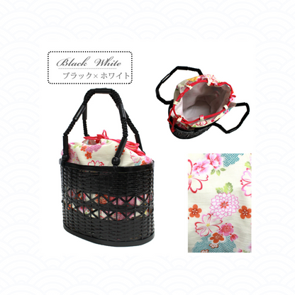 Basket Bag with Detachable Floral Drawstring Pouch