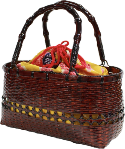 Basket Bag with Detachable Floral Drawstring Pouch