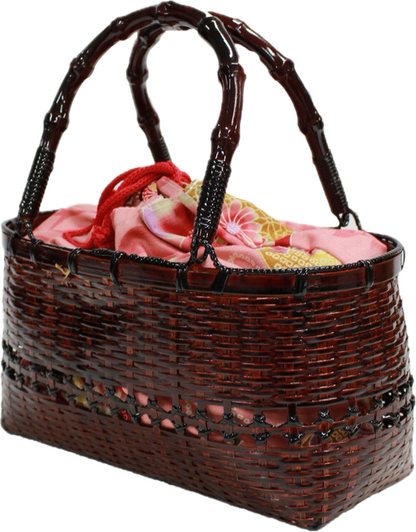 Basket Bag with Detachable Floral Drawstring Pouch