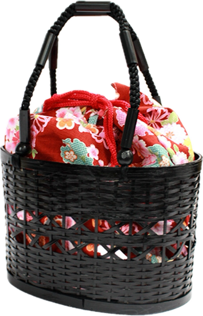 Basket Bag with Detachable Floral Drawstring Pouch
