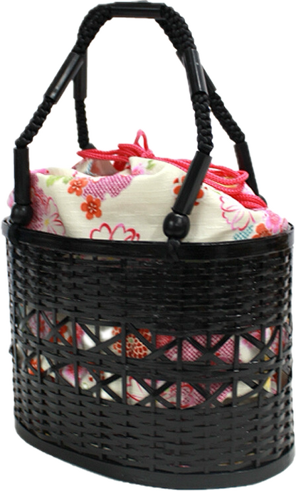 Basket Bag with Detachable Floral Drawstring Pouch