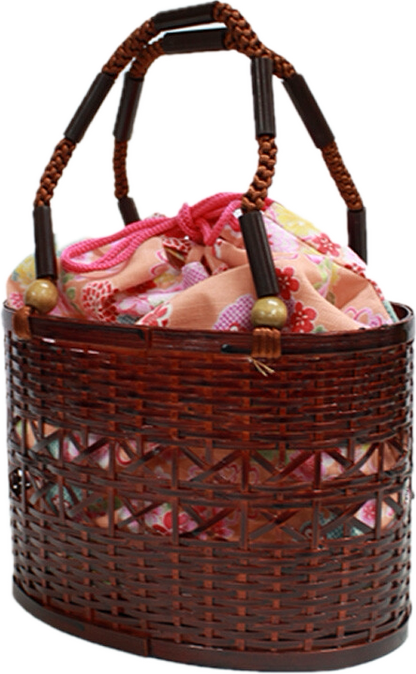 Basket Bag with Detachable Floral Drawstring Pouch