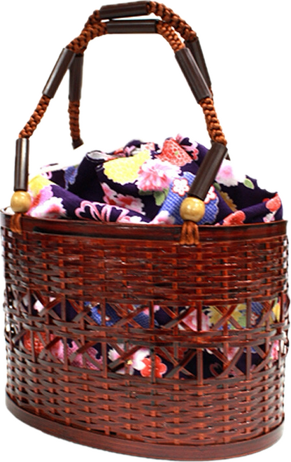 Basket Bag with Detachable Floral Drawstring Pouch