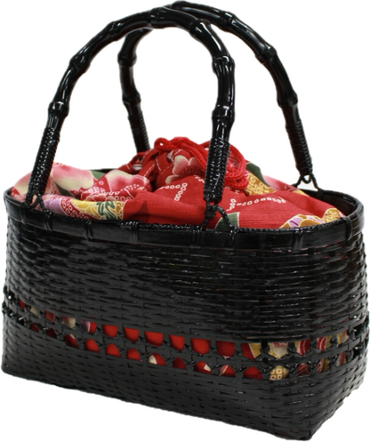 Basket Bag with Detachable Floral Drawstring Pouch