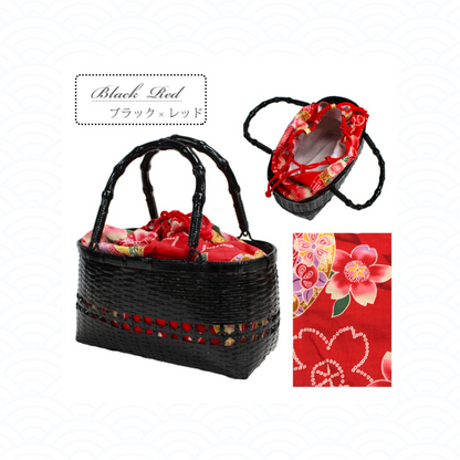 Basket Bag with Detachable Floral Drawstring Pouch